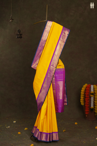 Korvai Zari Border Plain Honey Yellow Kanchipuram Silk Saree