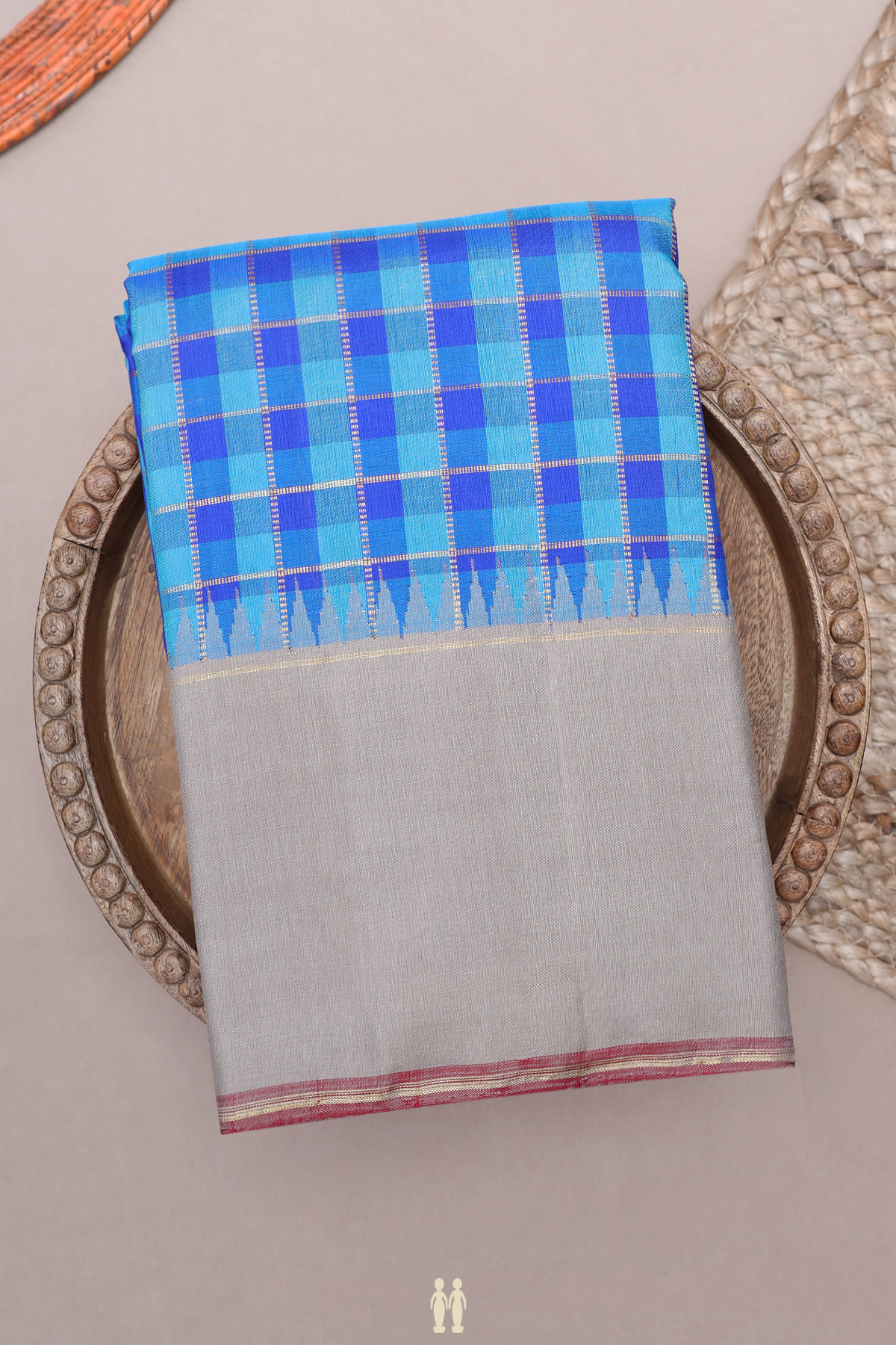 Checks Design Shades Of Blue Kanchipuram Silk Saree