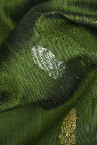 Zari Buttas Fern Green Jute Saree