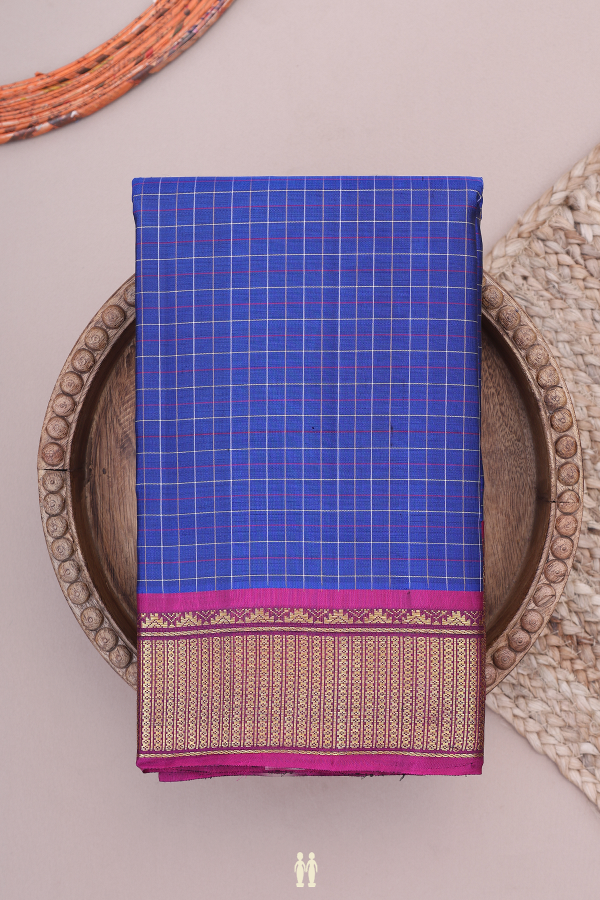 Kanchipuram Silk Saree In Royal Blue With Checks Design