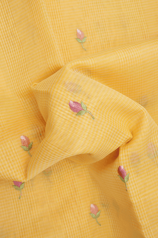 Floral Embroidered Buttas Yellow Kota Cotton Saree