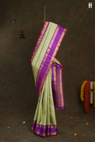 Checks With Buttas Cream Green Kanchipuram Silk Saree