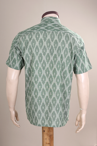 Regular Collar Ikat Design Sage Green Cotton Shirt