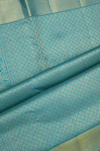 Chevron Border Peacock Blue Kanchipuram Nine Yards Saree