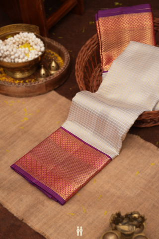 Kanchipuram Silk Saree In Beige With Checks Along Buttis