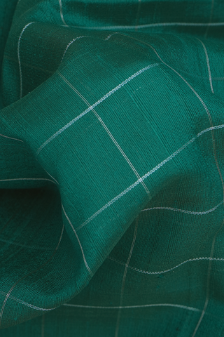 Allover Checks Design Teal Green Jute Saree