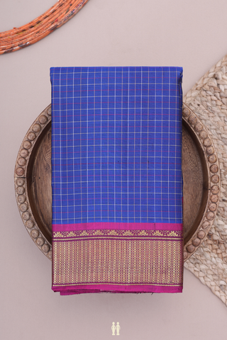 Kanchipuram Silk Saree In Royal Blue With Checks Design