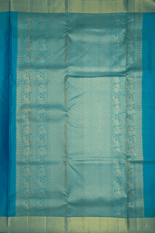 Chevron Border Peacock Blue Kanchipuram Nine Yards Saree