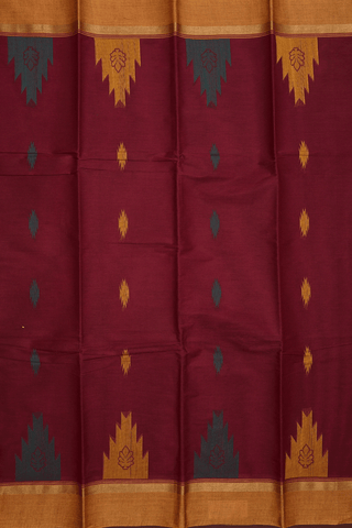 Threadwork Motifs Berry Red Kanchi Cotton Saree