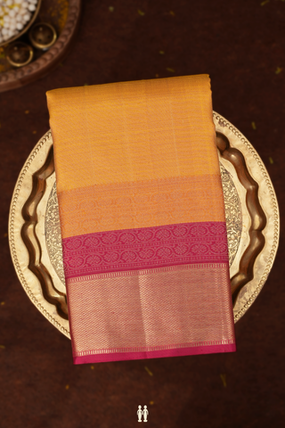 Kanchipuram Silk Saree In Golden Yellow With Contrast Border