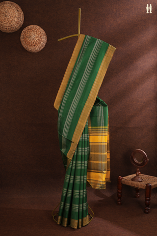 Kanchipuram Silk Saree In Forest Green With Stripes Design