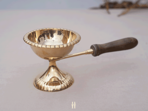 Brass Sambrani Stand With Wooden Holder For Pooja Set