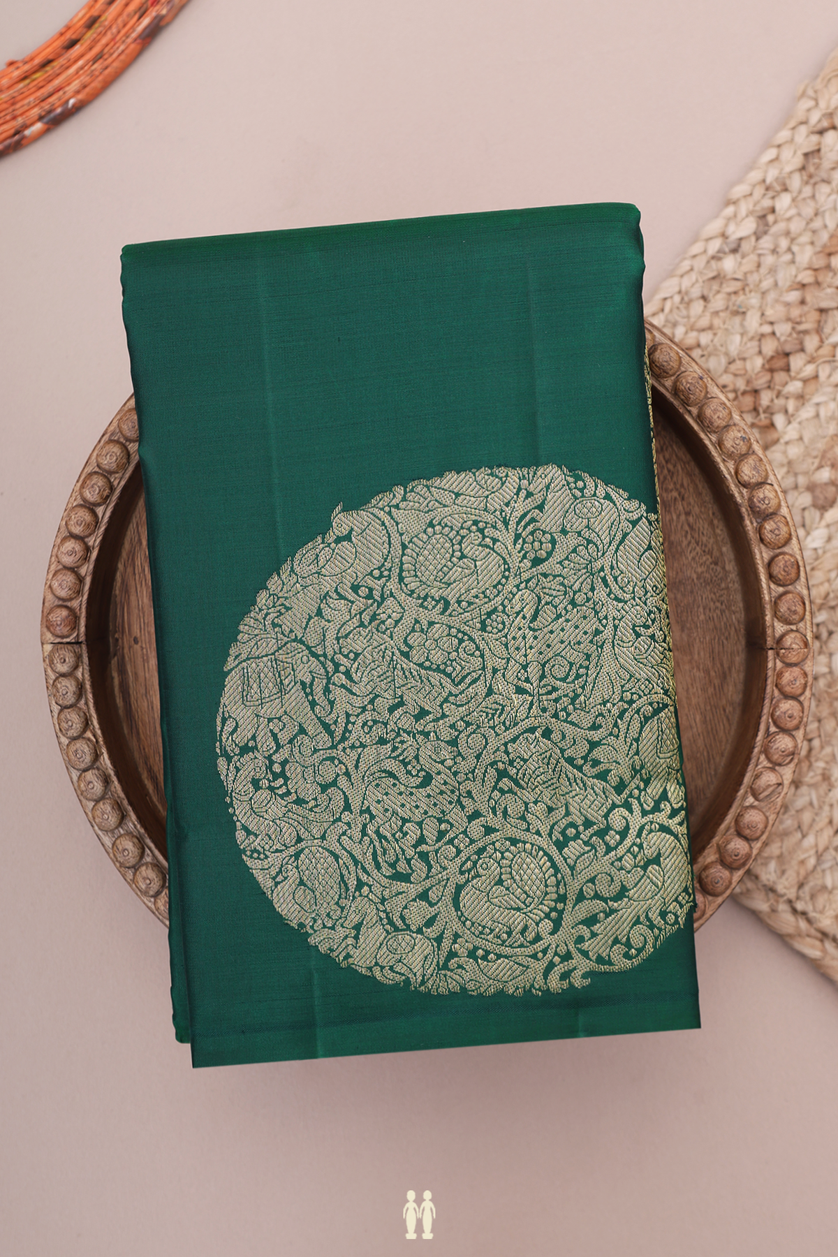 Kanchipuram Silk Saree In Dark Green With Mandala Design