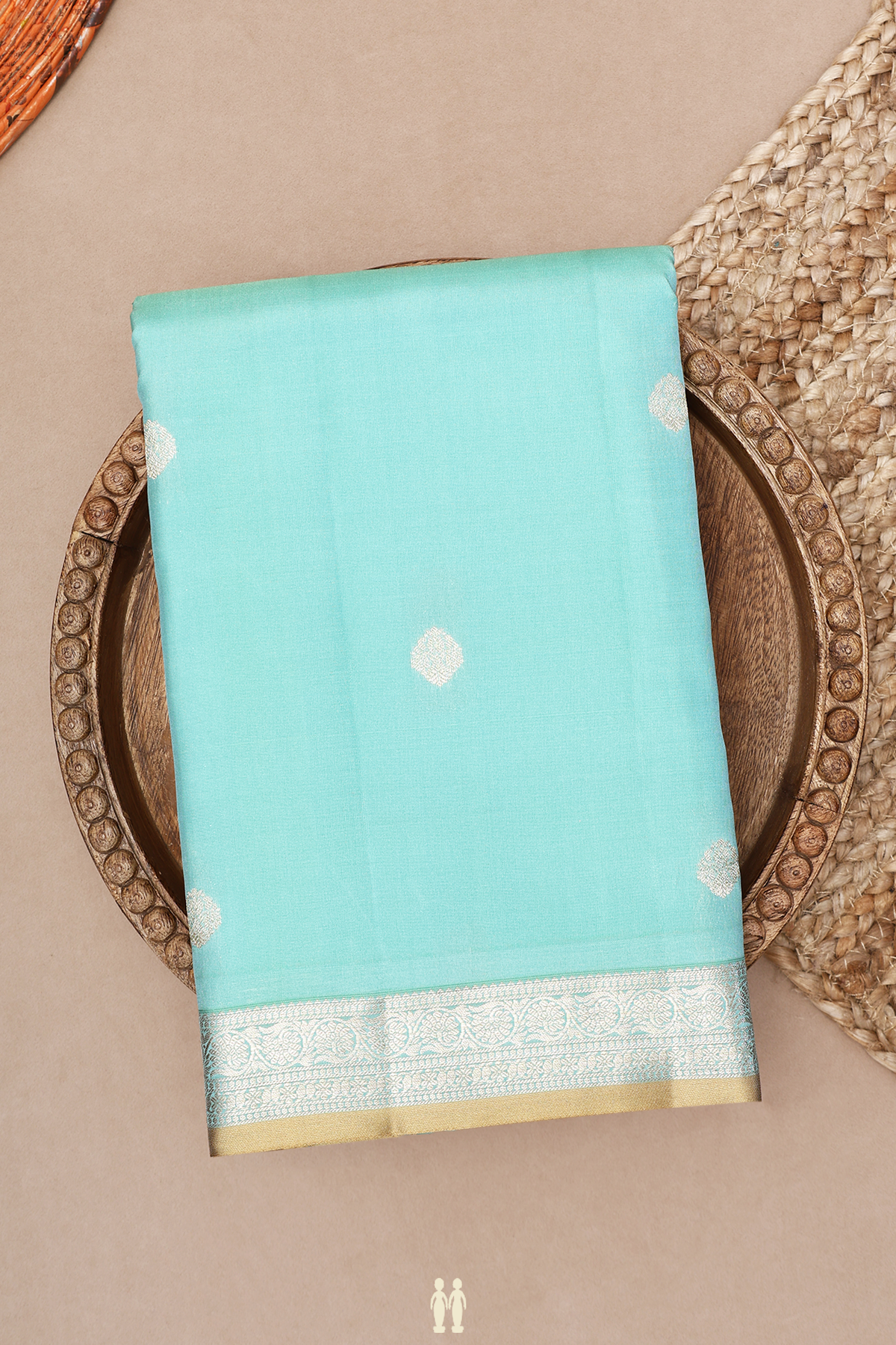 Floral Zari Buttas Turkish Blue Kanchipuram Silk Saree