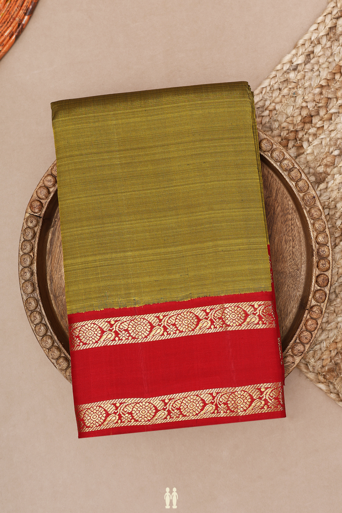 Korvai Zari Border Plain Olive Brown Kanchipuram Silk Saree