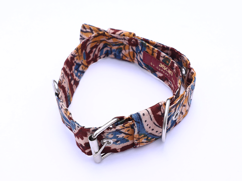 Maroon Kalamkari Cotton Dog Collar With Rope Set