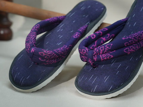 Ikat Design Navy Blue Cotton Slippers