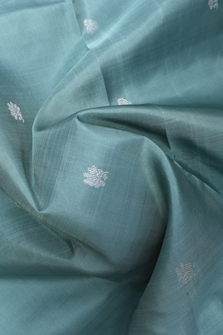 Floral Paisley Buttas Turquoise Green Kanchipuram Silk Saree