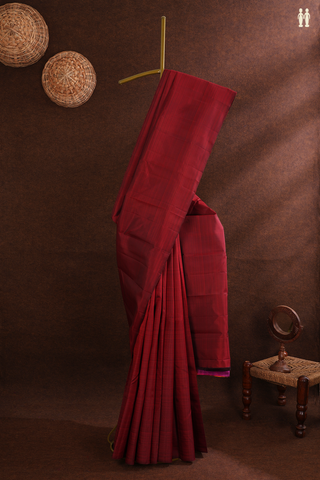 Kanchipuram Silk Saree In Maroon With Plain