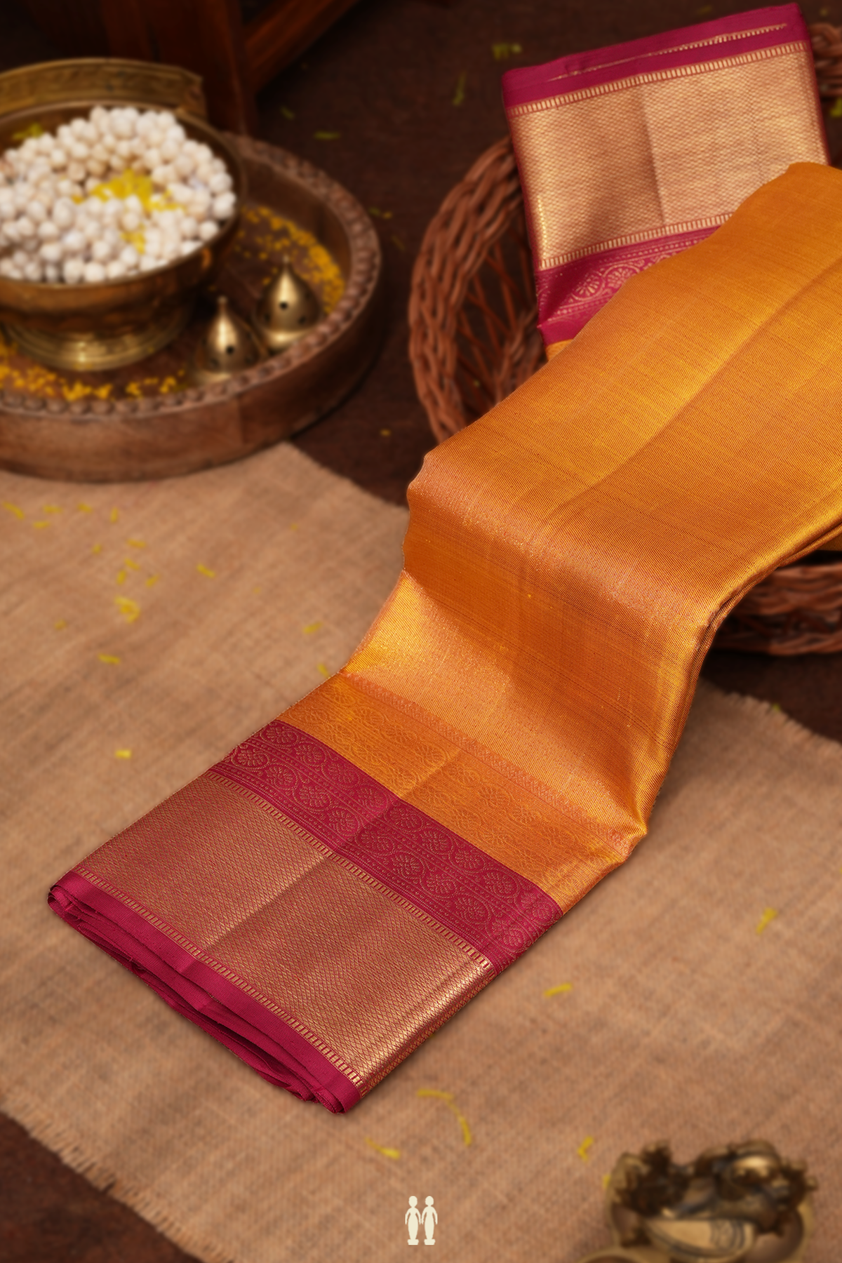 Kanchipuram Silk Saree In Golden Yellow With Contrast Border