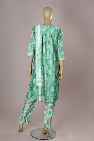 Round Neck Floral Design Sea Green Chanderi Cotton Salwar Set