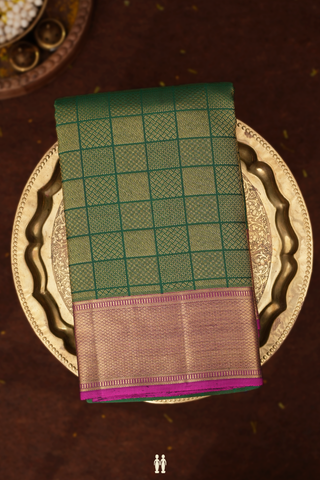 Kanchipuram Silk Saree In Dark Green With Geometric Design