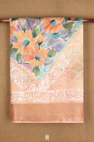 Tussar Silk Saree In Shades Of Brown With Floral Printed Design