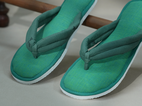 Self Design Green Cotton Slippers