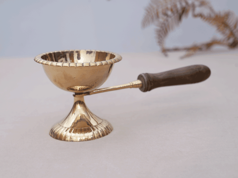 Brass Sambrani Stand With Wooden Holder For Pooja Set