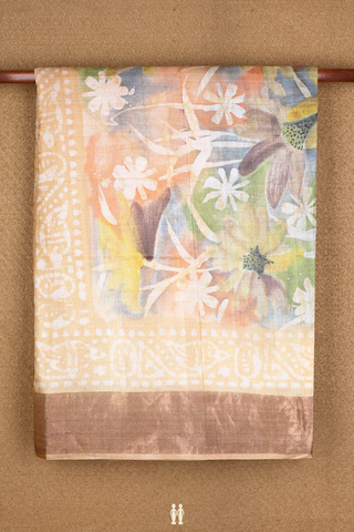 Tussar Silk Saree In Tan Brown With Floral Printed Design