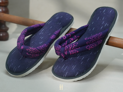 Ikat Design Navy Blue Cotton Slippers