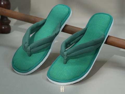 Self Design Green Cotton Slippers