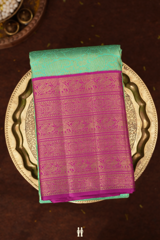 Kanchipuram Silk Saree In Sea Green With Paisley Design