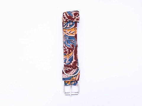 Maroon Kalamkari Cotton Dog Collar With Rope Set