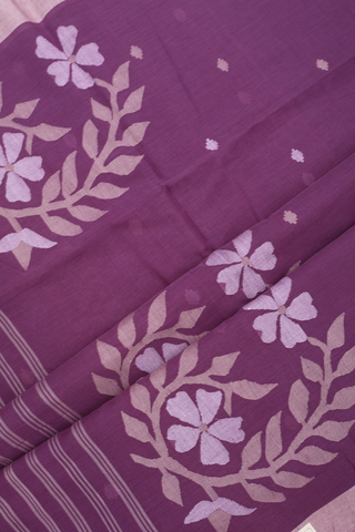 Threadwork Buttas Dusty Purple Bengal Cotton Saree