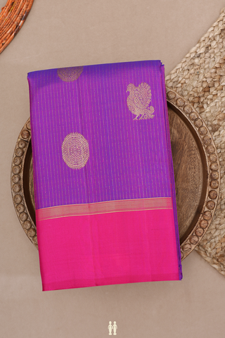 Stripes With Buttas Purple Rose Kanchipuram Silk Saree