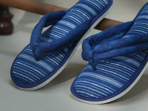 Stripes Design Navy Blue Cotton Slippers