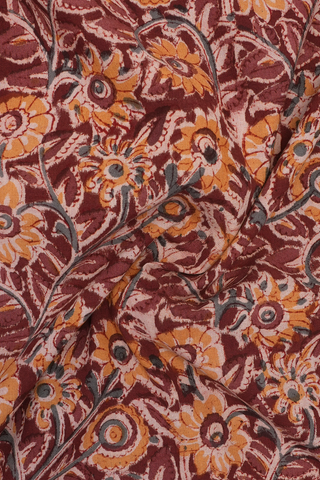 Round Neck With Zip Floral Design Maroon Kalamkari Nightie