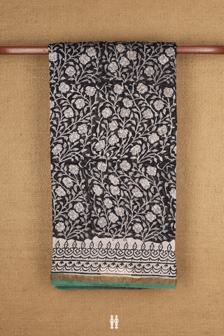 Chanderi Cotton Saree In Black With Floral Design