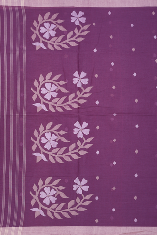 Threadwork Buttas Dusty Purple Bengal Cotton Saree