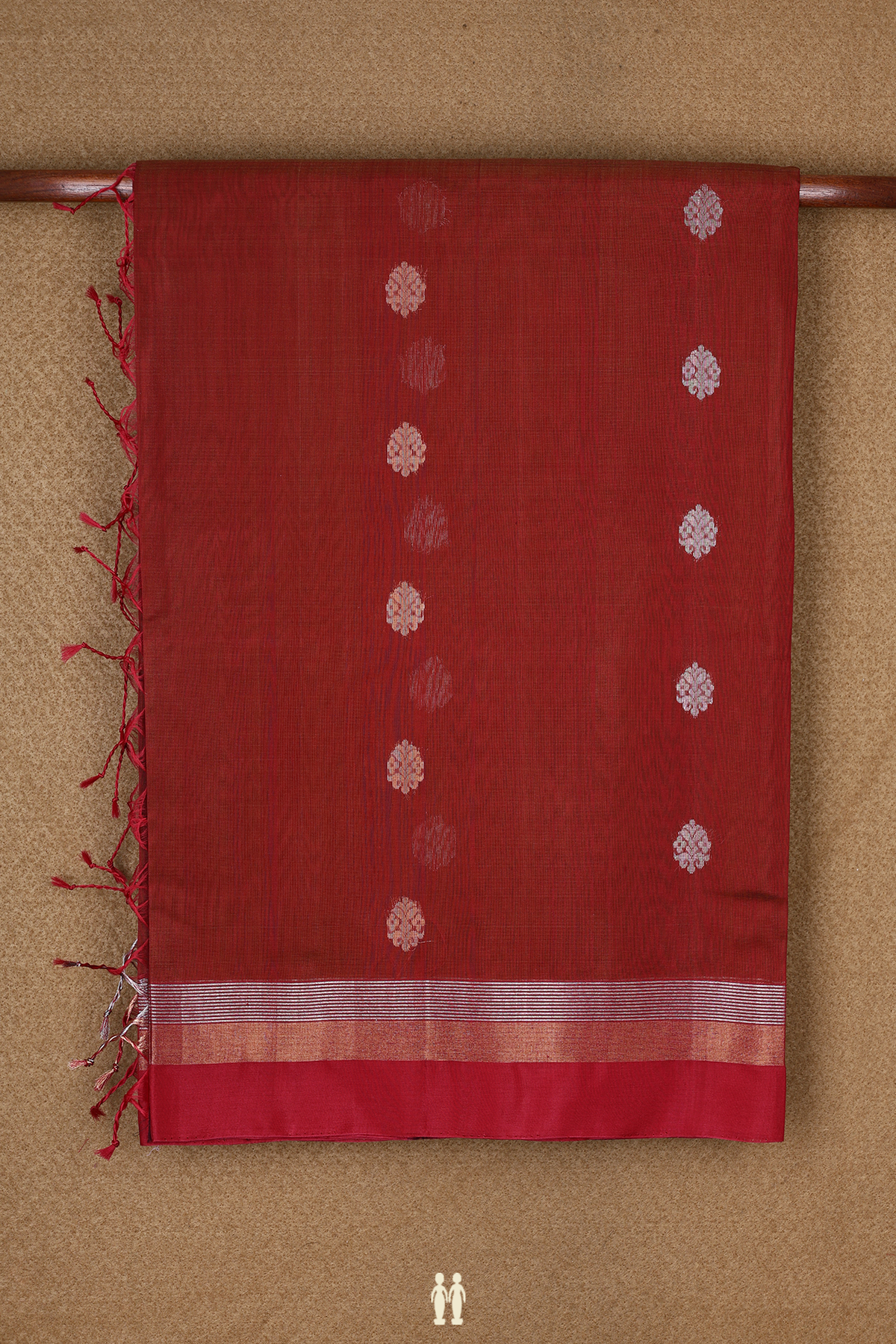 Floral Zari Motifs Brick Brown Kora Silk Cotton Saree