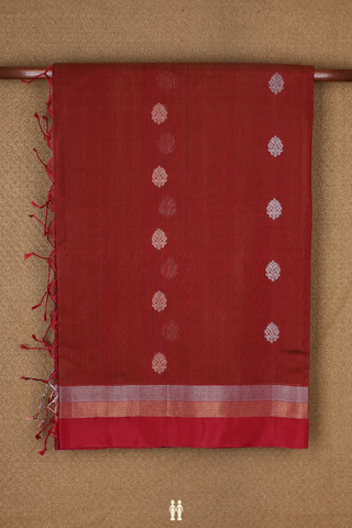 Floral Zari Motifs Brick Brown Kora Silk Cotton Saree