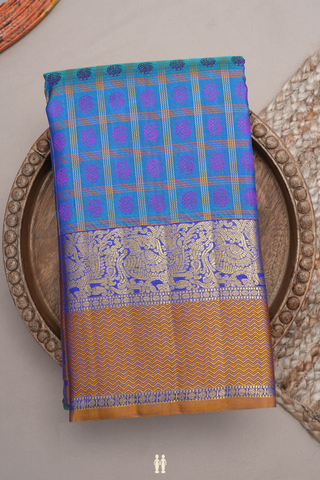 Checks With Buttas Royal Blue Kanchipuram Silk Saree