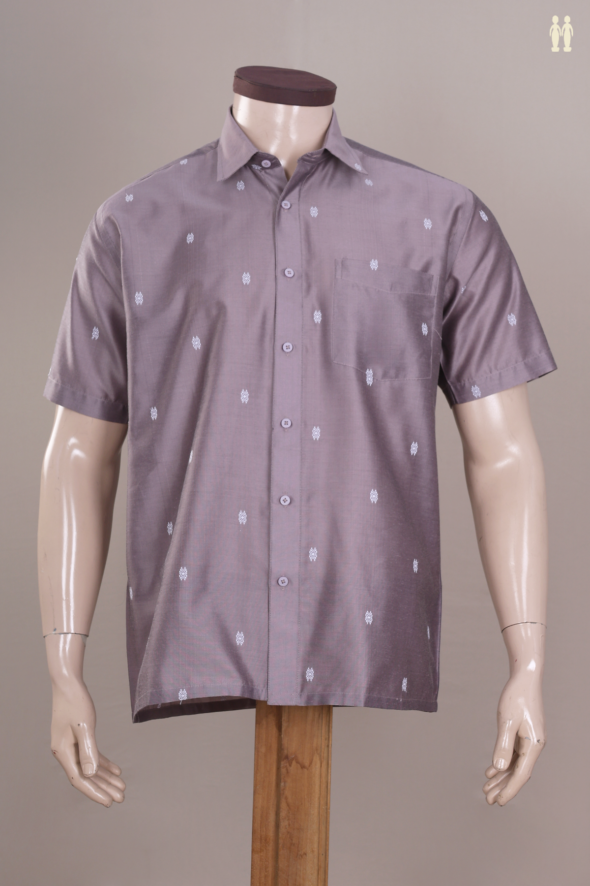 Regular Collar Threadwork Buttis Dusty Grape Raw Silk Shirt