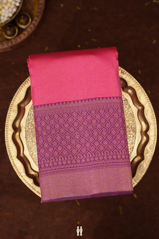 Kanchipuram Silk Saree In Rani Pink With Stripes Design