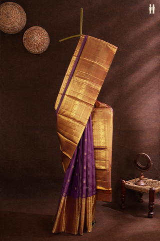 Kanchipuram Silk Saree In Grape Purple Stripes With Buttas