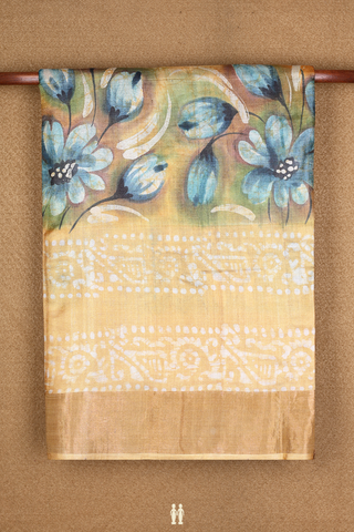 Tussar Silk Saree In Golden Yellow With Floral Printed Design