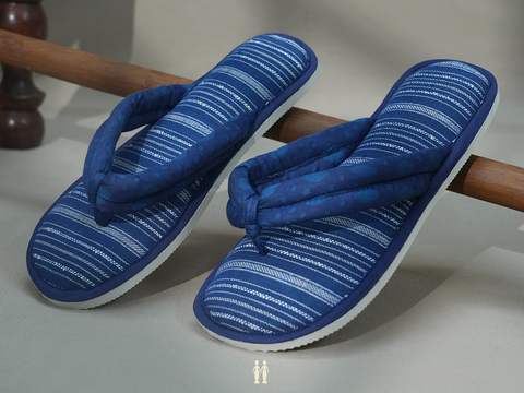 Stripes Design Navy Blue Cotton Slippers