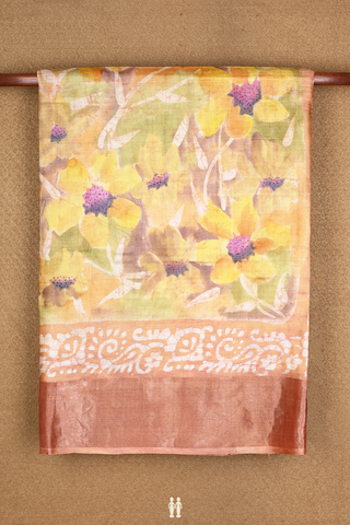 Tussar Silk Saree In Brown With Floral Printed Design