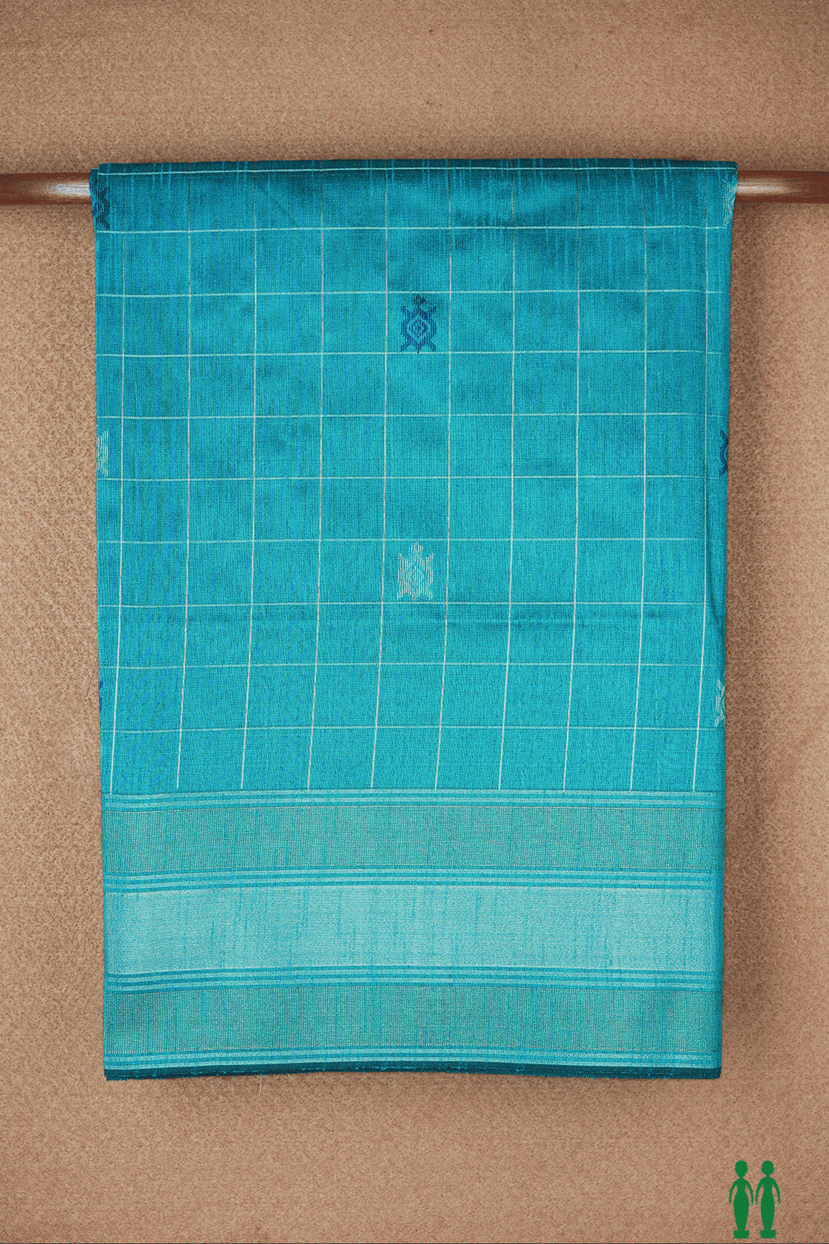 Allover Checks With Buttas Teal Blue Semi Jute Saree